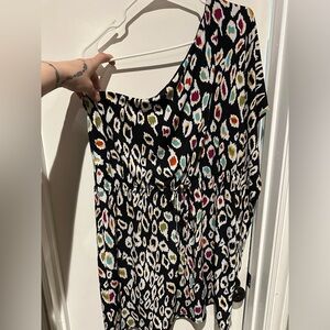Nicole Miller Multi Color Leopard Print Asymetrical Kaftan Dress Size Large